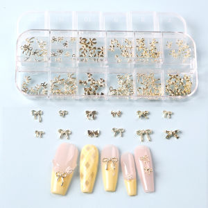 Mini Butterfly Knot Silver Metal Lace Christmas 3D Cute Decorations Nails Tools Đồ Trang Trí Móng Tay Bằng Kim Loại Màu Bạc Hình Thắt Lưng