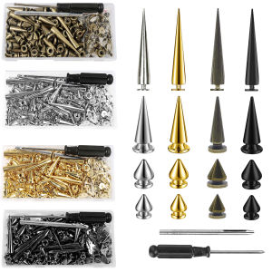 80/100sets Studs Spike Punk Rivet Kit For Clothes Crafts Silver Gold Bronze Black  7x10mm 7x40mm 10x25mm 8x12mm