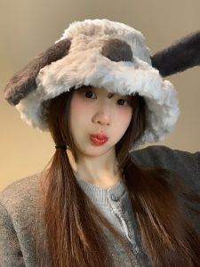 Korean Style Cute Puppy Plush Bucket Hat Female Fall and Winter Heattech All-Matching Basin Hat Face-Looking Small Furry Bucket Hat
