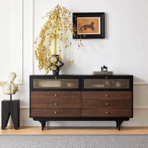 American Middle-aged Style Solid Wood Color Block Eight Cabinet Living Room Bedroom Walnut Storage Cabinet Mobile Storage