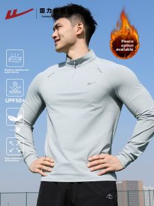 Mens Long Sleeve Fleece Lined T-Shirt Half Zipper Quick Dry Fitness Training Running Sportswear Polyester Fiber Breathable