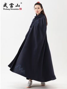 Wudang Mountain Tai Ji Suit Embroidered Han Chinese Clothing Fleece-lined Cloak Loose Embroidered Thickened Long Section Cultural Cloak for Men and Women