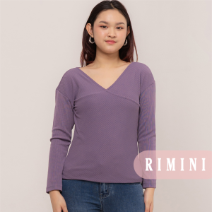 RIMINI - Atasan Wanita Blus Casual V-neck Knit XS-XL - Leolia Top 85712