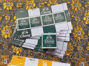 กระดาษตัดสำเร็จพับเหรียญโปรยทานลังเบียร์จิ๋ว  1 ชุดได้ 50 แผ่น ทำได้ 50 ชิ้น กระดาษพับเหรียญโปรยทาน