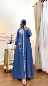 Gamis Elegan Embellished dengan Kerudung Premium - Nyaman & Lembut untuk Busana Muslim