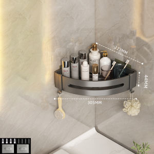 Bathroom Shelf No Drilling With Hooks Shower Corner Storage Rack Organizer Shampoo Holder Wall Mounted Towel Shelves No Drill
