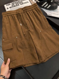 CHENMU | Sophisticated Edgy Brown Studs Corduroy Shorts