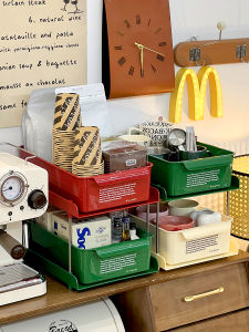 Desktop Coffee Corner Storage Box Drawer Style Office Desk Organizer Tea Bag Cup Rack Nordic Style Rectangular Single Layer PP