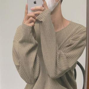 Idle Style Knitting Texture T-Shirt Mens Soft Glutinous Breathable and Loose Long Sleeves Tops Fancy Inner Wear Ribbing Bottoming Sweater