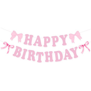 1pcs Pink Banner Happy Birthday Garland Backdrops Decoration Kids Baby Shower Girl Party Supplies Bowknot Flag Hanging