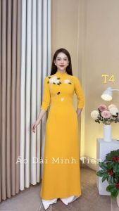 Ao Dai Minh Trieu T4 - Elegant Long Silk Dress with Handcrafted Embroidery in Multiple Colors