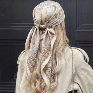 Luxury Satin Paisley Print Silk Scarf Bohemian Multi-Use Shawl High-Quality Bandana Edge Headscarf Commuting Travel Decorative