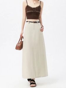 La Chapelle | Summer Linen Tencel A-Line Midi Straight Skirt