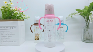 240ml Adorable Cartoon Baby Bottle with Precise Measuring Scale - Safe PP Material Choose from Pink/Blue/Grey