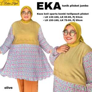 Atasan Wanita Muslimah Eka Jumbo Tunik Bahan Kaos Knit Kombi Twillpeach Plisket LD130 LD150