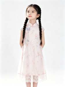 Performance Chinese Style Cheongsam Butterfly Lace Dress