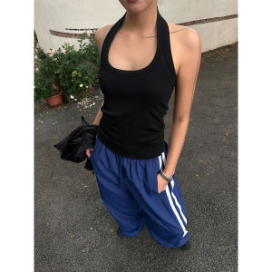 Gogo Burn American Style Black U-Neck Spicy Girl Camisole Womens New 2025 Base Layer Vest Top Street Style Slim Fit