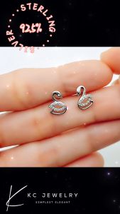 KC Jewelry S925 Silver - White Gold Plated Diamond Swan Stud Earrings