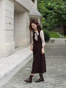 Vimly | False Two Piece Slimming Puff Sleeve Dress