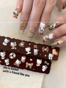 Yifannail [Panda Pillow Kitty] Mini Leopard Print Hello Kitty ~ Cute Kitty Nail Ornament Q57