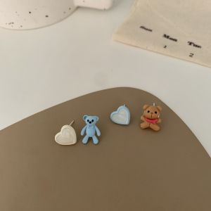 Cute Bear Heart Earstuds in Silver 925 by DUPIN Compact and Versatile Fashion Jewelry for Young Women