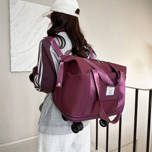 OUDENGPAI | Foldable Travel Luggage With Wheels Backpack Strap Carry-On Bag Double Shoulder Strap Pull Rod Bag Oxford Cloth Youth Travel Bag