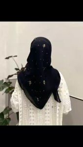 HIJAB SEGIEMPAT PARIS  BORDIR BUNGA SWAROWSKY TERBARU