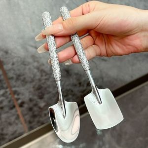 YESPERY ช้อนตักเนื้อแก้วสเตนเลส2ชิ้นช้อนตักขนมแตงโมช้อนพิเศษรับประทานอาหารครัวย้อนยุคบนโต๊ะอาหาร