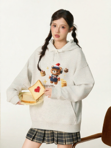 Gbiaior | Cartoon Bear Printed Hoodie Couples Casual Loose Fit