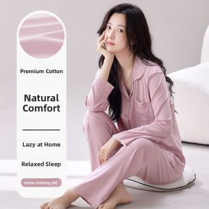 Miiow | Cat Person Womens Long Sleeve Modal Cotton Pajamas Set Casual Home Wear Simple Solid Color Open Cardigan Indoor Outdoor Wear