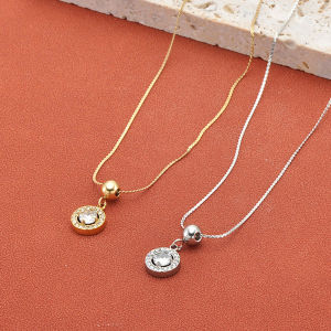 Lokaer 18K Gold Plated Exquisite Daily Round Pendant Necklace Stainless Steel Inlaid Rrhinestones Trendy Girls Jewelry N26013