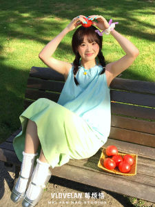 Green Dopaamine Womens Crop Top And High Waist Skirt Set Summer 2024 Fashion Ensemble round Neckline Two-Piece Suit