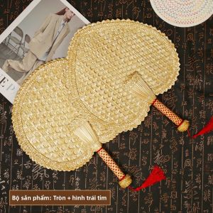 UIOMBON | Thiên Nhiên Phong Cách Cổ Điển Quạt Cầm Tay Thủ Công Quạt Rơm Mùa Hè Quạt Lá Phong Cổ Điển Cho Trẻ Em Quạt Rơm Truyền Thống Trung Quốc
