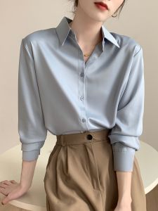 Silk Long Sleeve Shirt Womens Spring Autumn High End Professional Personality Work Uniform Interview Formal Commute Blue Shirt