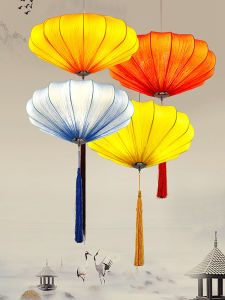 New Chinese Style Small Droplight Restaurant Modern Antique Tea House Hallway Fabric Decoration Simple Restaurant Lantern Hot Pot Lamps