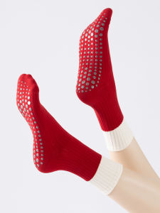 Red Yoga Socks Womens Mid-Calf Fitness Pilates Special Non-Slip Professional Indoor Sports Adult Floor Socks Pure Cotton
