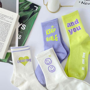 ✅ส่งจากกรุงเทพ ของแท้ 100%✅Stusty shop💖ถูกที่สุด! ถุงเท้ากีฬาและการพักผ่อนน่องแฟชั่นสีเขียวและสีม่วงของผู้หญิง ถุงเท้ากลางน่อง ระบายอากาศและดูดซับเหงื่อ ไม่อับชื้นหรือมีกลิ่น ทันสมัยและหลากหลาย