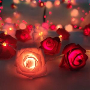 1PC Artificial Rose Fairy String Lights Battery Powered（excl）Romantic Decor for Bedroom Wedding Proposal Valentines Day Gift