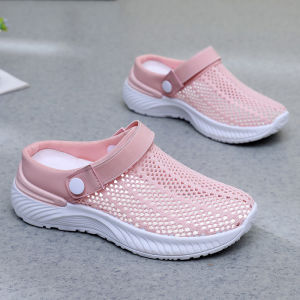 Womens Sandals 2024 Summer New Mesh Shoes Cut Out Breathable Mesh Surface Shoes Outwear Slip-on Hole Shoes Thick Sole Half Support