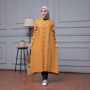Midi Dress Wanita Rayon Twill Premium Full kancing Aktif Lengan Panjang Terbaru