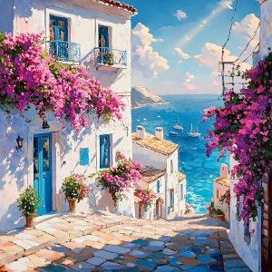 HUACAN Phong Cảnh Bên Bờ Biển Cross Stitch Canvas 11CT Vá In Hình Cảng Thêu Treo Tường Trang Trí Tác Phẩm Nghệ Thuật