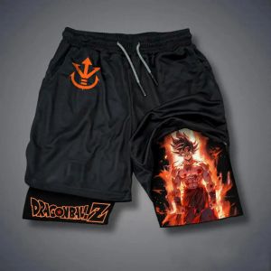 กางเกงขาสั้นผู้ชายลายดราก้อนบอล แบบสองชั้น 2-in-1 ลายซุนโกคู อนิเมะ สำหรับฤดูร้อนและฤดูใบไม้ร่วง แบบสองชิ้นในตัวเดียว แห้งเร็ว เหมาะสำหรับวิ่ง