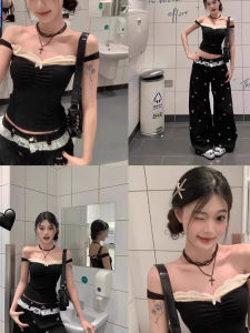 chaqi | Áo ba lỗ ren Pure Desire phong cách mới mùa hè Áo ba lỗ hở vai ôm vừa vặn gợi cảm cho nữ Áo ba lỗ thời trang