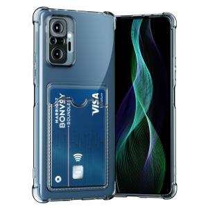 Card Holder Soft TPU Phone Case For Xiaomi Poco X6 Pro M6 Pro X5 X4 M5s F5 F4 F3 C65 C50 Card Slot Transparent Back Funda Cover