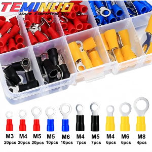 220/110pcs ring terminals insulated O-Type crimp connectors M3-M8 22-10 AWG assorted insulated cable connector electrical wire