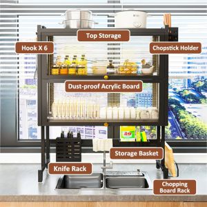 Kệ Để Chén Bát 2 Tầng Có Nắp Đậy Đa Năng Thông Minh Trên Bồn Rửa Tiện Ích Ngăn Nếp Nhà Bếp