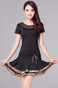Adult Latin Dance Practice Suit Short Sleeve round Neck Square Dance Skirt Set Fitness Yoga Sportswear Leisure Entertainment