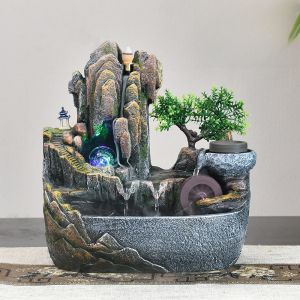 Lushan Waterfall Fake Mountain Landscape Fountain Home Decorations Desktop Feng Shui Waterwheel Wealth Attracting Ball Circulating Water View