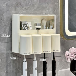 Bathroom Wall-Mounted Toothbrush Holder No-Drill Toothpaste Storage Rack Dustproof Toothcup Stand Nordic Style Organizer