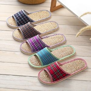 Featured foam soft sole linen hotel indoor slippers